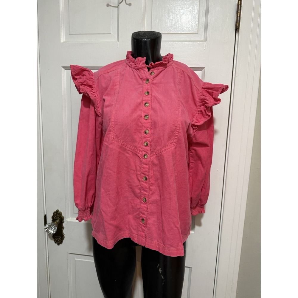 Pink Ivy Jane Womens Ruffle Long Sleeve Shirt Size XS